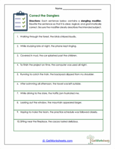 Misplaced and Dangling Modifiers Worksheets - GetWorksheets.com