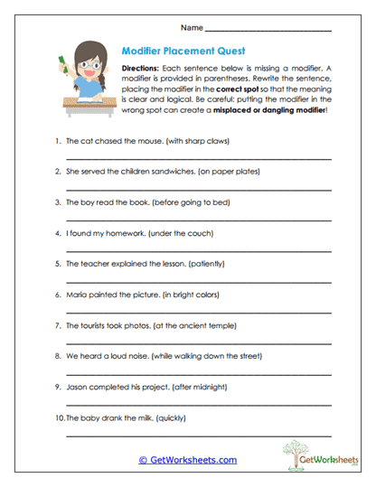 Modifier Placement Quest Worksheet
