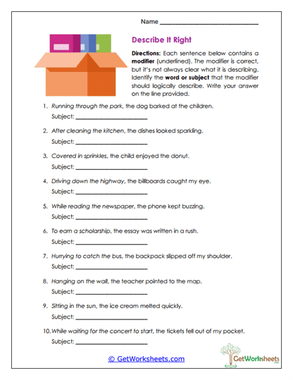 Describe It Right Worksheet