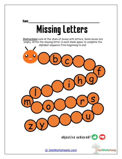 Orange Caterpillar Alphabet Worksheet