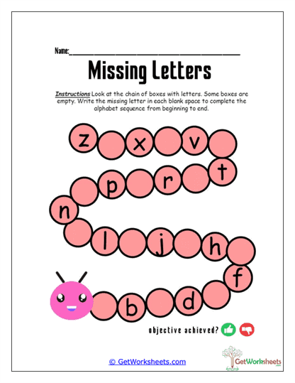 Pink Caterpillar ABCs Worksheet