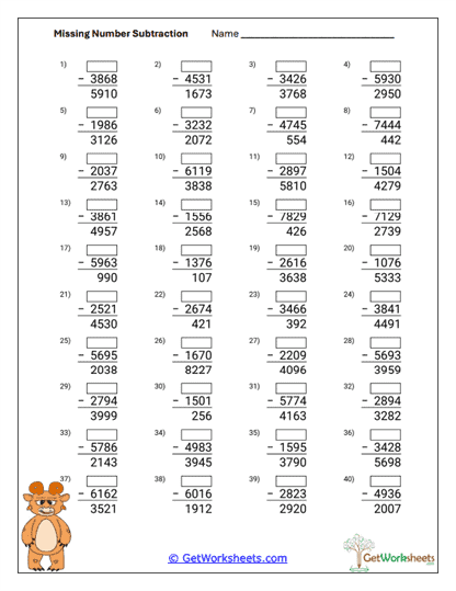 Subtraction Worksheets