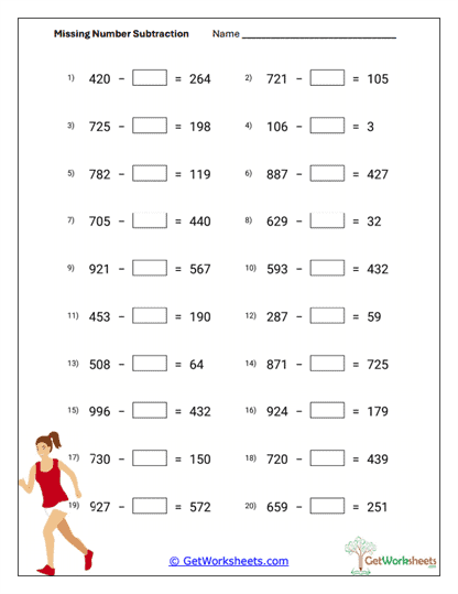 Find the Subtrahend (Hundreds) Worksheet