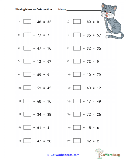 Find the Minuends Worksheet