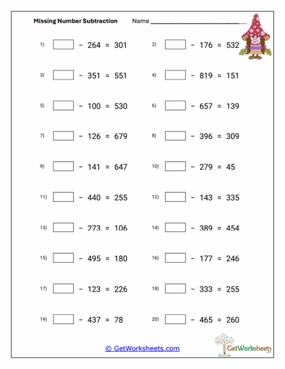 Search the Minuend Worksheet