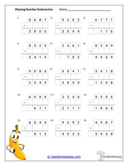 Missing Minuends Worksheet