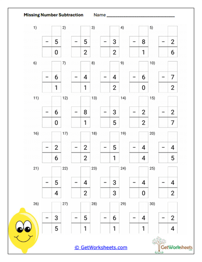 Missing Digits Worksheet