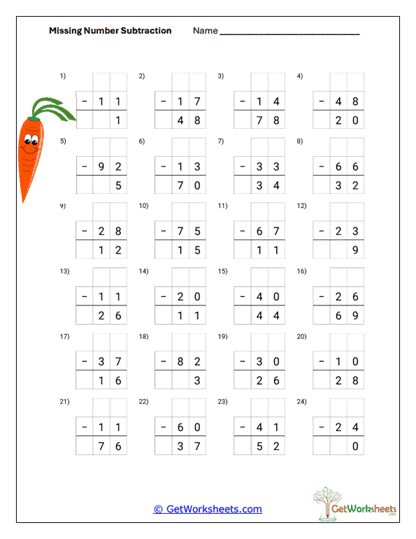 Two-Digit Column Subtraction Worksheet