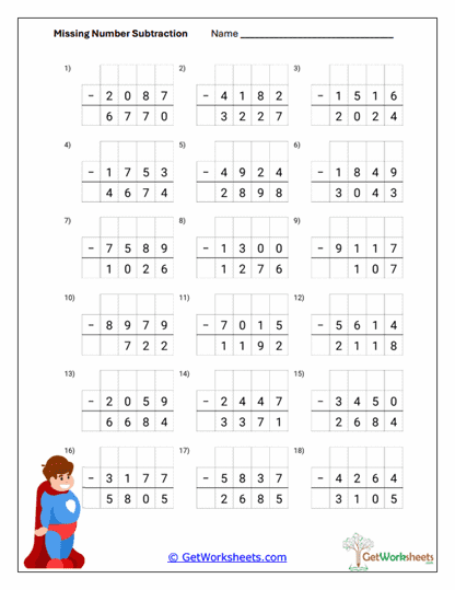Four-Digit Missing Worksheet