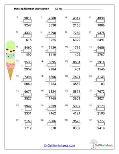 Four-Digit Missing Worksheet