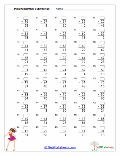 Two-Digit Unknowns Worksheet