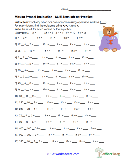 Missing Symbol Exploration Worksheet