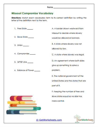 Missouri Compromise Vocabulary Worksheet