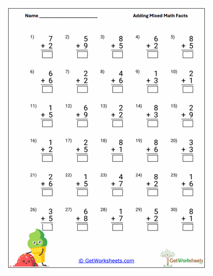 Basic Addition Facts Worksheet
