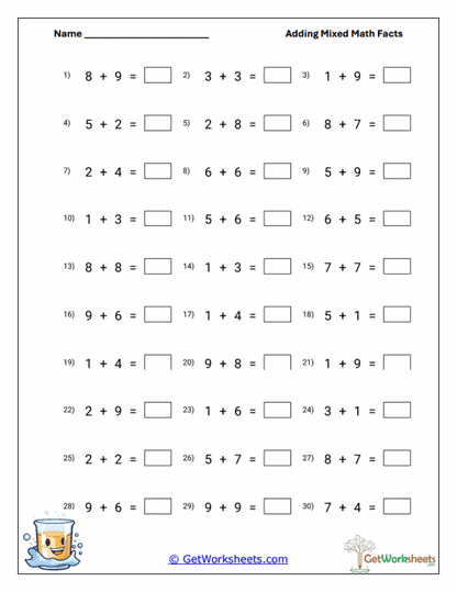 Mixed Facts Review Worksheet