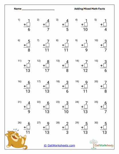 Multi-Digit Support Facts Worksheet