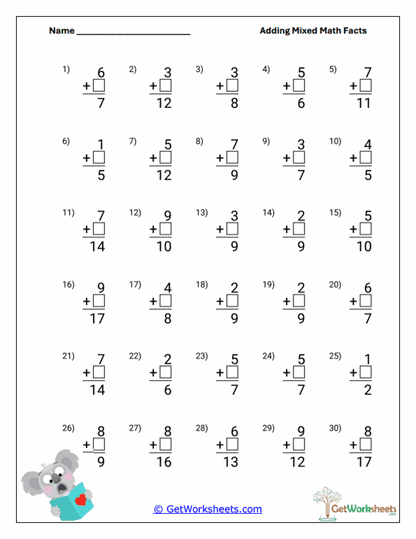 Increasing Sum Practice Worksheet