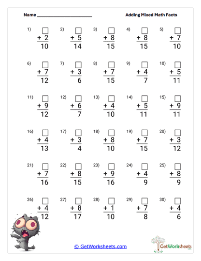 Addition Fluency Builder Worksheet