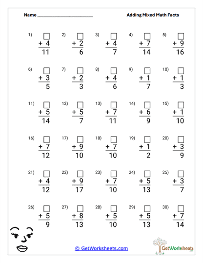 Mixed Fact Computation Worksheet