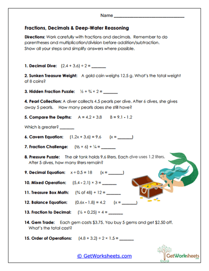 Deep Sea Numbers Worksheet