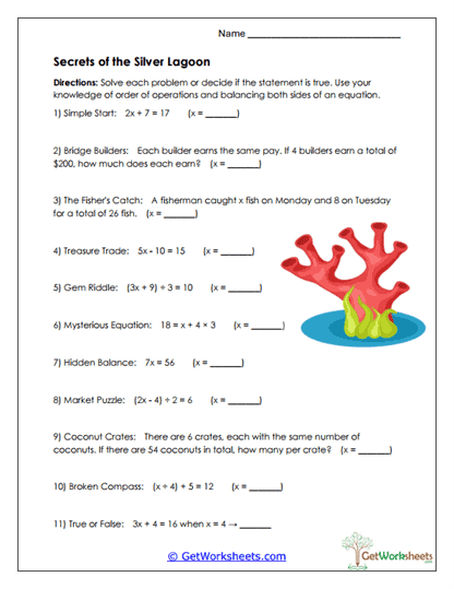 Silver Lagoon Math Mysteries Worksheet