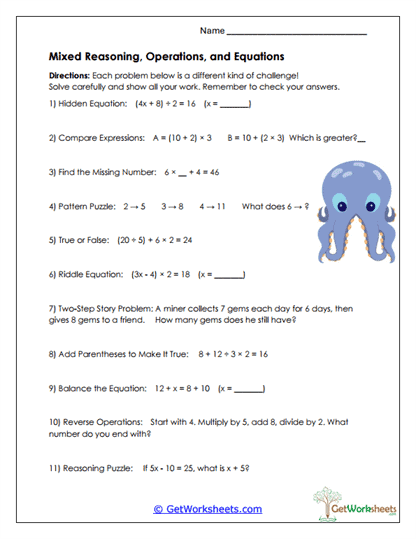 Deep Sea Math Mix Worksheet