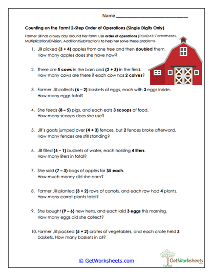 Farmyard Math Stories Worksheet