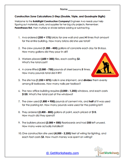 Construction Crew Worksheet