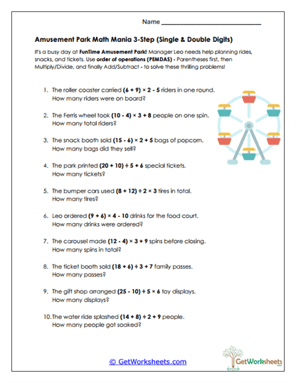 Amusement Park Mania Worksheet