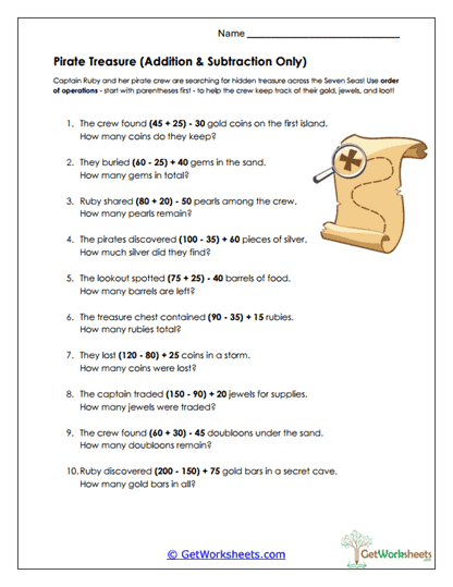 Pirate Treasure Worksheet
