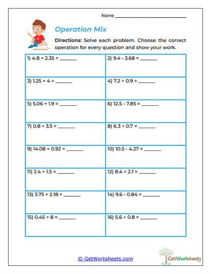 Operation Mix Worksheet