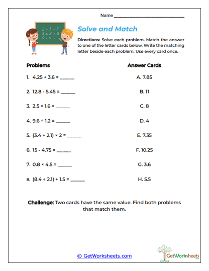 Solve and Match Worksheet