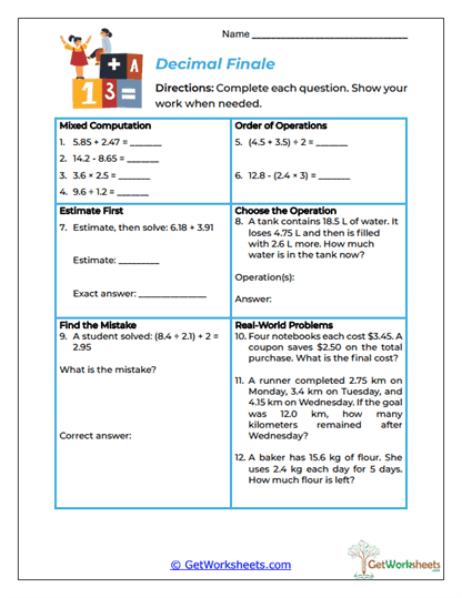 Decimal Finale Worksheet