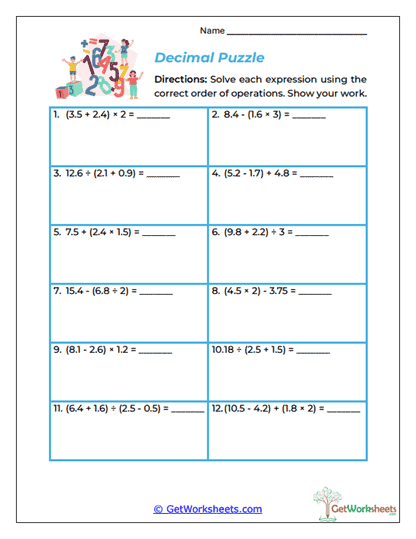 Decimal Puzzle Worksheet