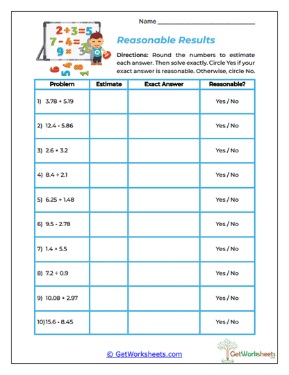 Reasonable Results Worksheet