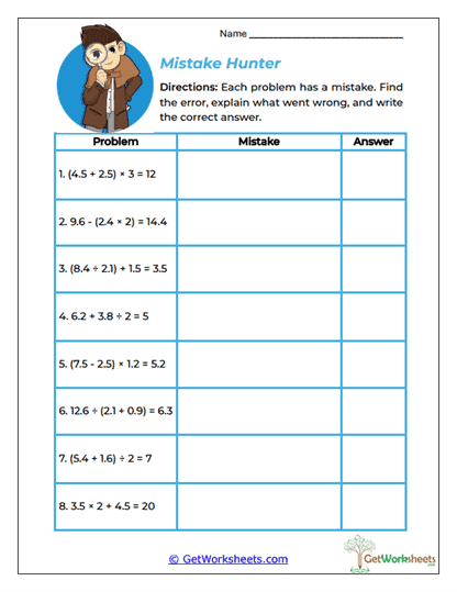 Mistake Hunter Worksheet