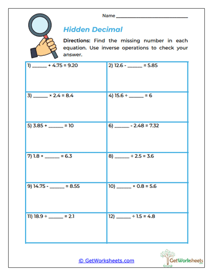 Hidden Decimal Worksheet
