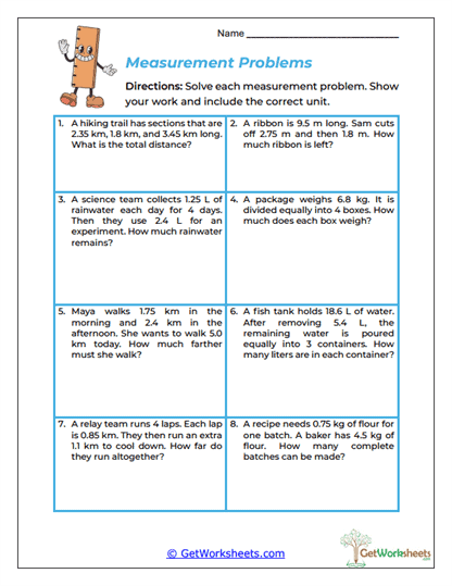 Measurement Problems Worksheet