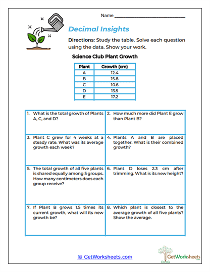 Decimal Insights Worksheet