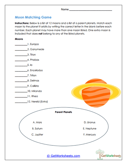 Moon Matching Game Worksheet