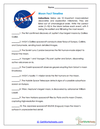 Moon Fact Timeline Worksheet