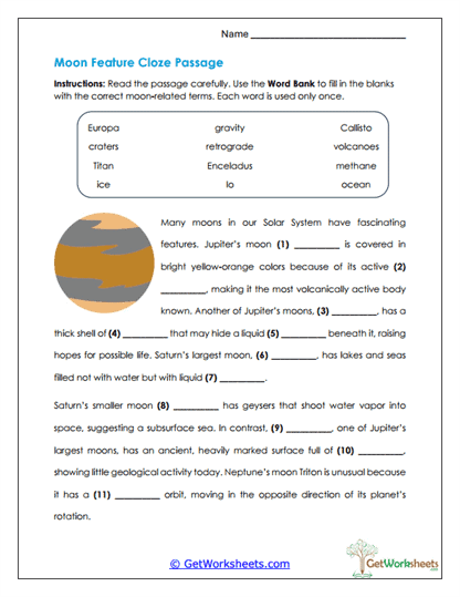 Features Cloze Passage Worksheet