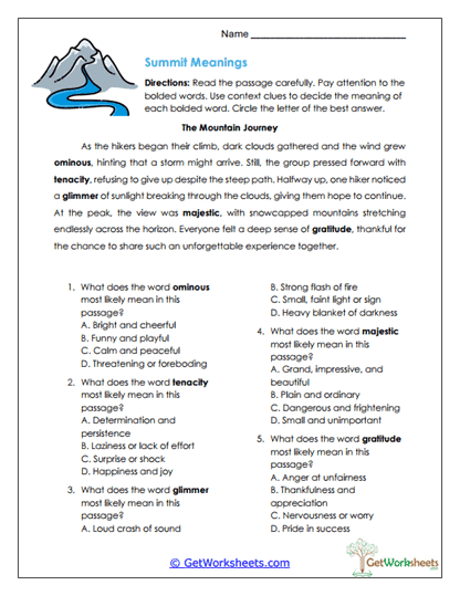 Multiple Choice Reading Passage Worksheets