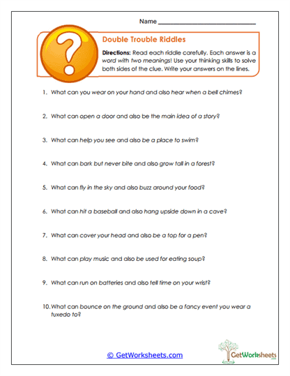 Double Trouble Riddles Worksheet