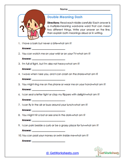 Double Meaning Dash Worksheet