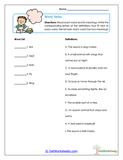 Word Twins Worksheet