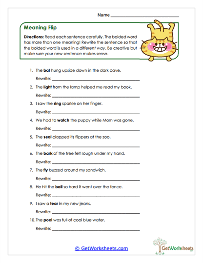 Meaning Flip Worksheet