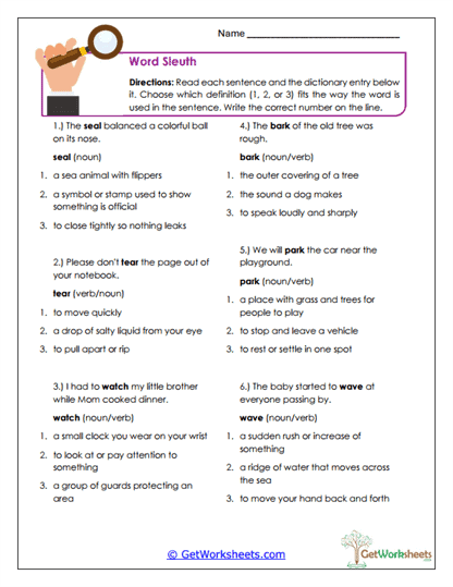 Word Sleuth Worksheet