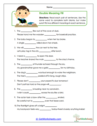 Double Meaning Fill Worksheet