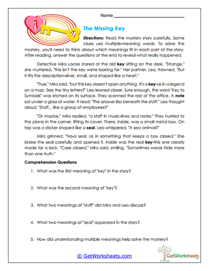 The Missing Key Worksheet